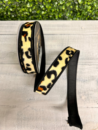 John Mark 1 Inch By 10 Yard Dupioni Fused Tan Leopard Pattern Ribbon