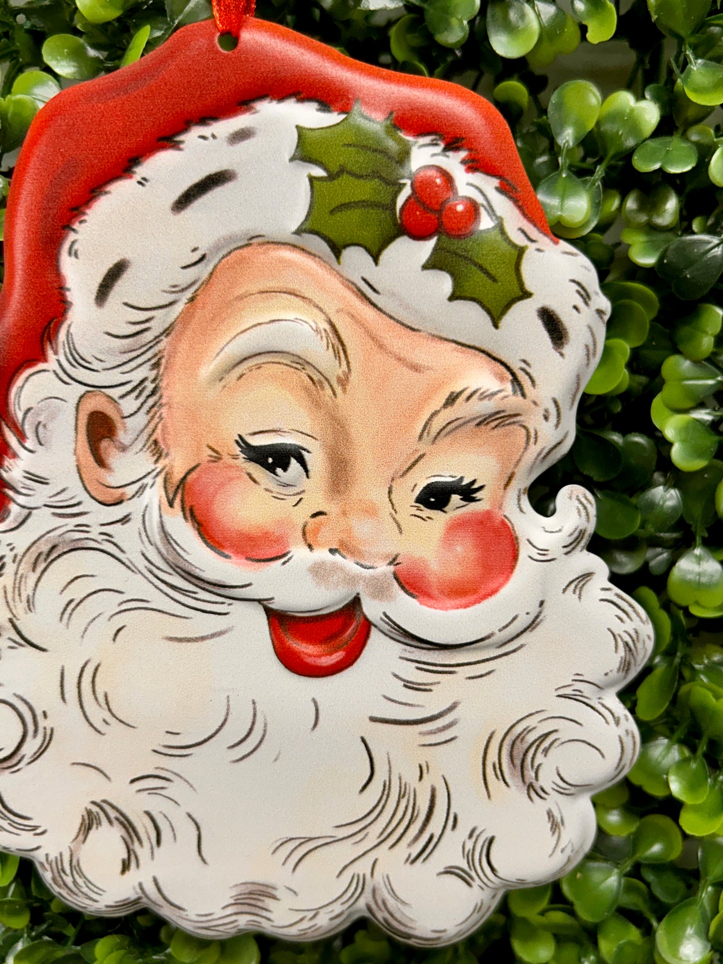 6.10 Inch Metal Embossed Holiday Santa Design Ornament Three Assorted