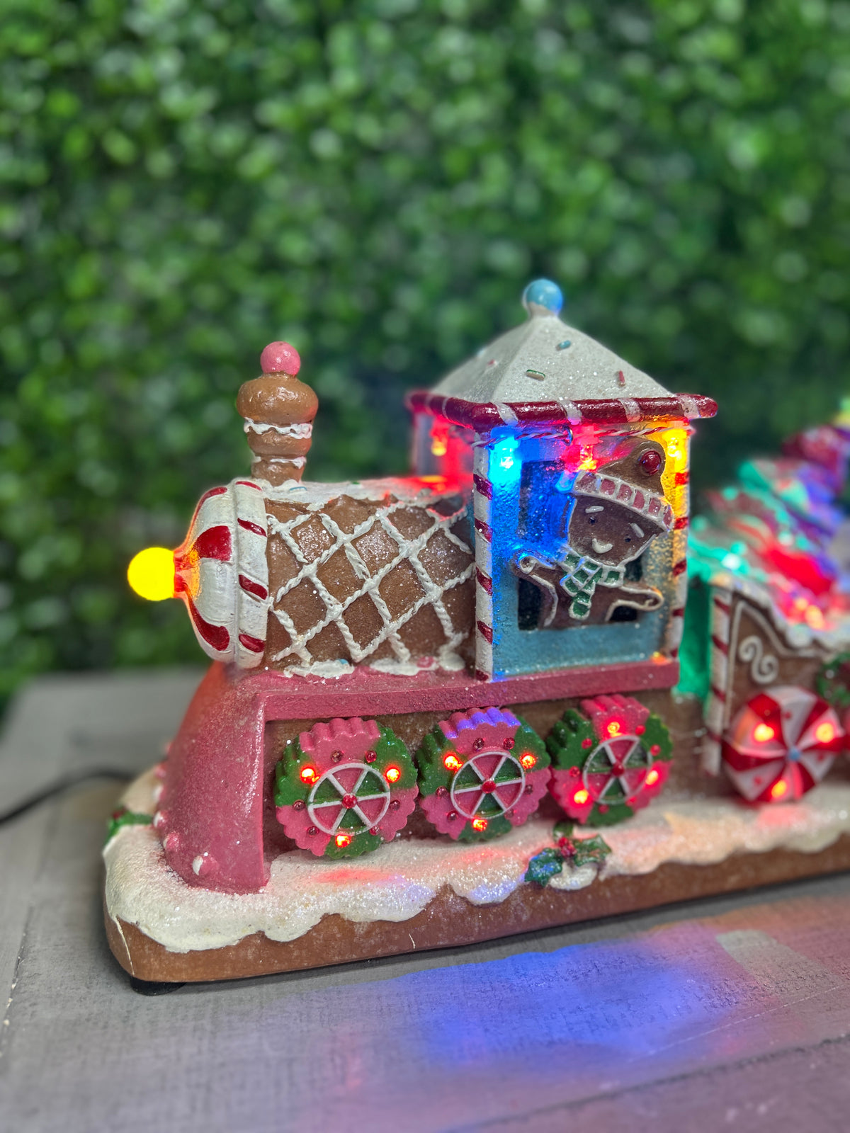 11.4 Inch Electric Lighted Colorful Resin Gingerbread Train