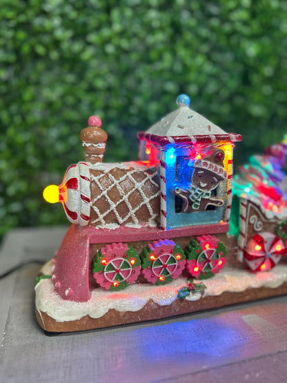 11.4 Inch Electric Lighted Colorful Resin Gingerbread Train