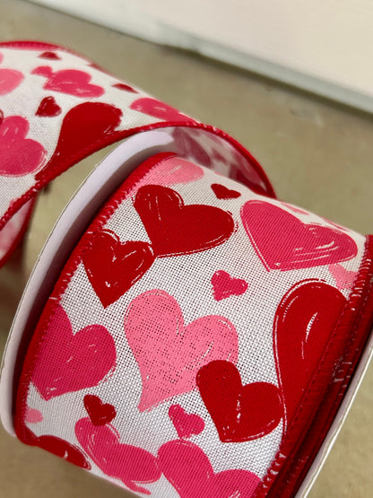 2.5 Inch By 10 Yard Hand Drawn Hearts Ribbon