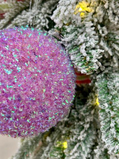 4 Inch Lavender Foil Glitter Ball Ornament