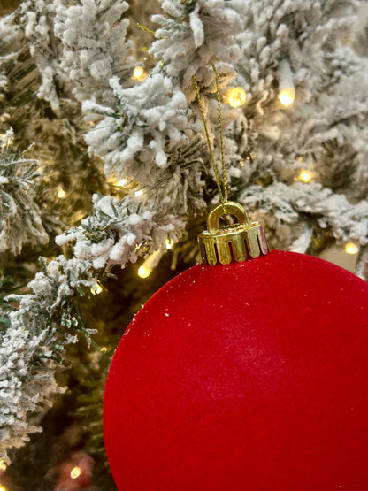 5 Inch Red Smooth Flocked Ball Ornament