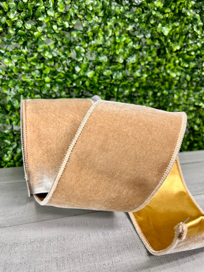 4 Inch By 10 Yard Taupe Deluxe Velvet With Satin Backing Ribbon