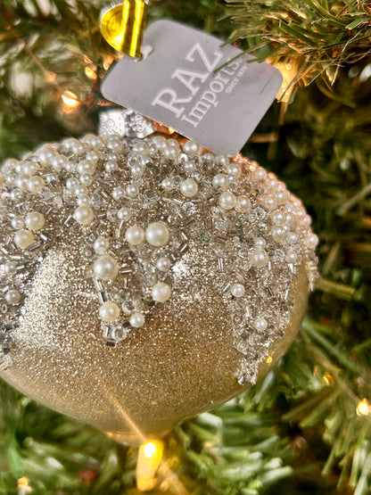 4 Inch Pearl Taupe Frosted Glass Ornament Three Assorted
