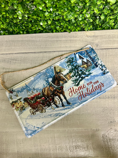 12 Inch Home For The Holidays Metal Sign