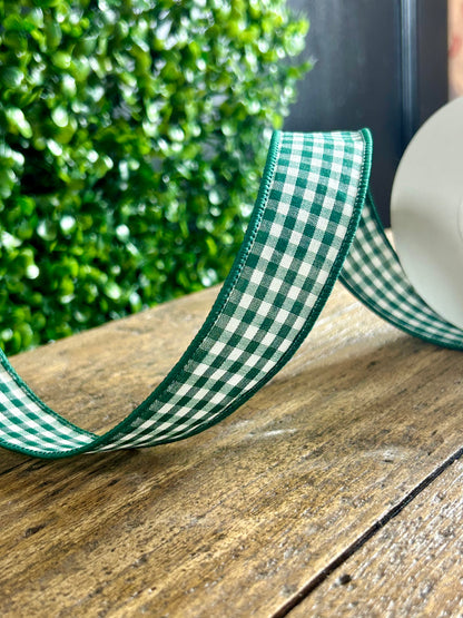 1.5 Inch By 10 Yard Green Gingham Check Ribbon