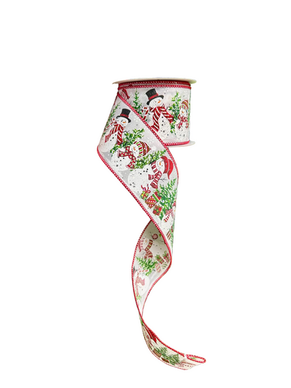 2.5 Inch By 10 Yard Snowmen And Presents Ribbon