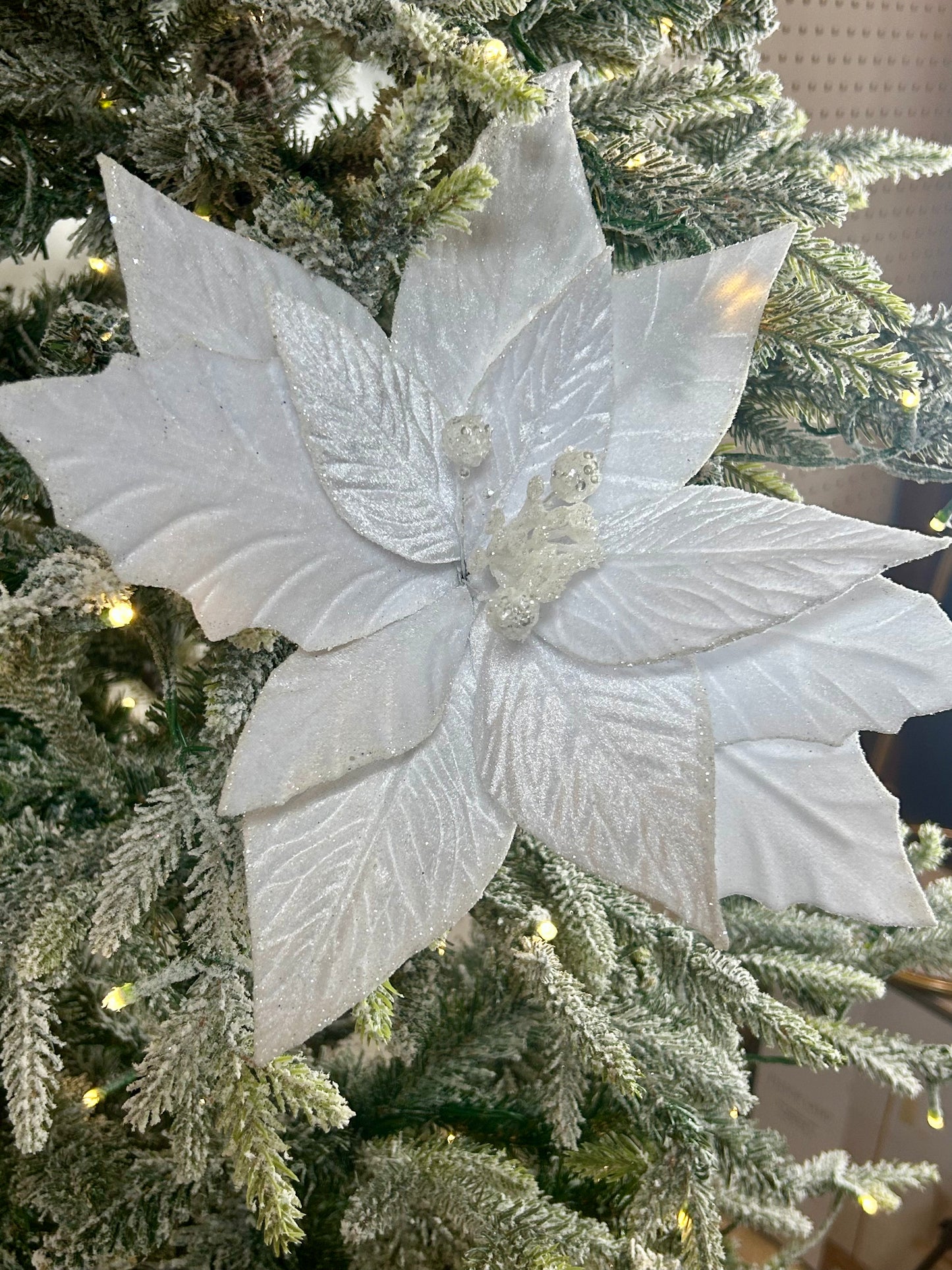 22 Inch White Velvet Poinsettia