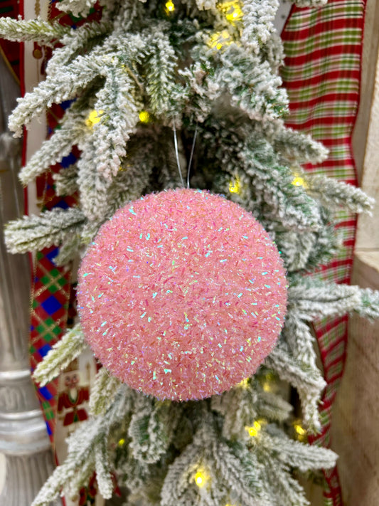 5 Inch Light Pink Iridescent Foil Glitter Ball Ornament