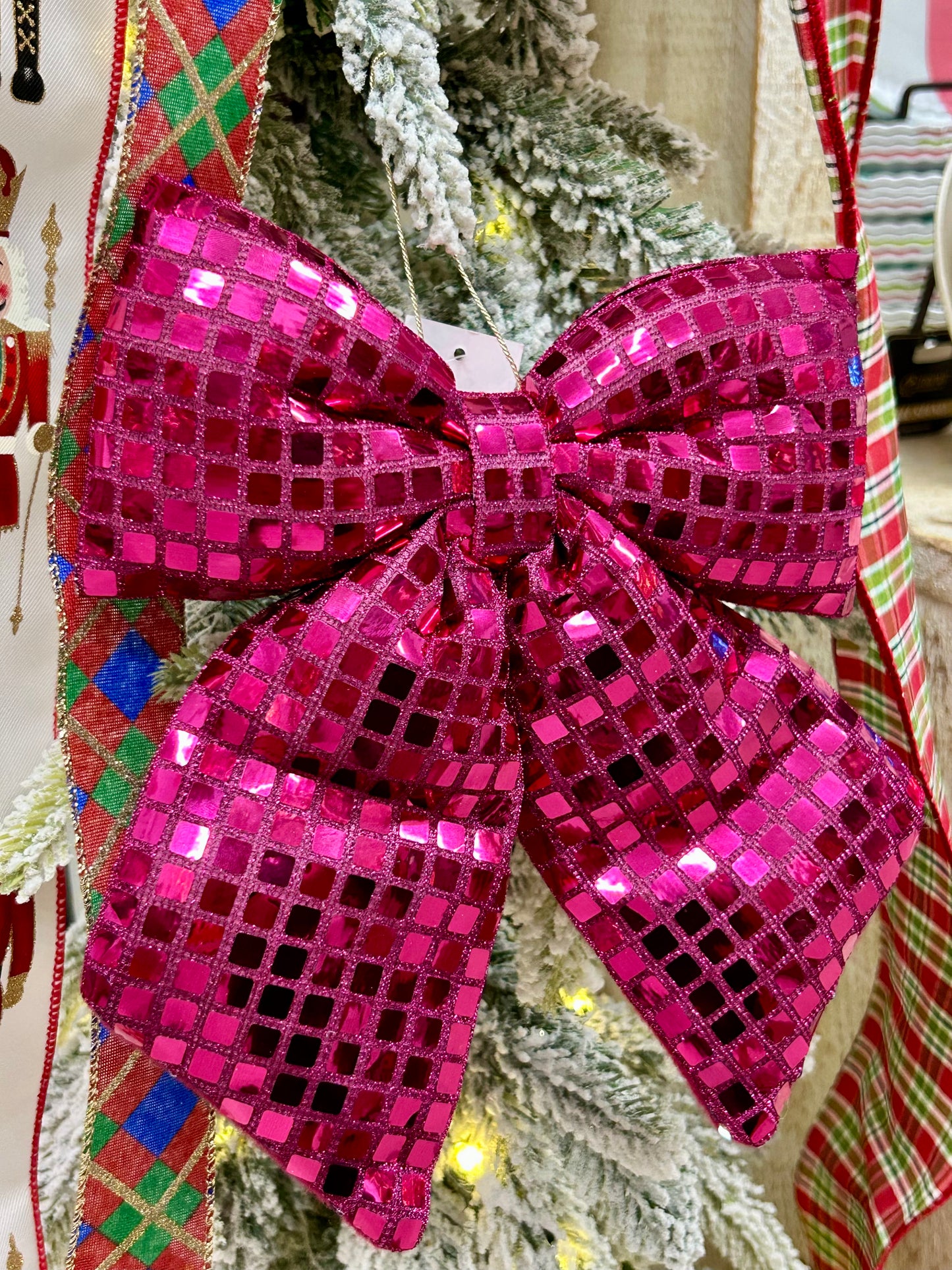 9.25 Inch Plush Fuchsia Bow Ornament