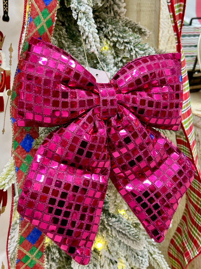 9.25 Inch Plush Fuchsia Bow Ornament