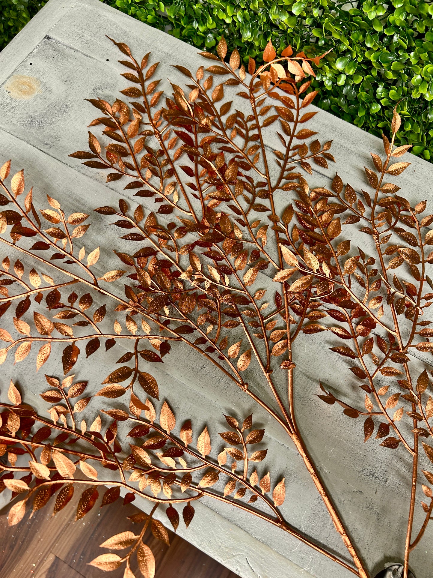 35 Inch Copper Metallic Tea Leaf Branch