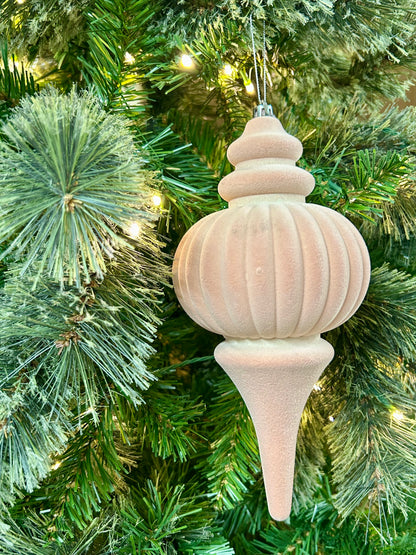 10 Inch Peach Pink Plastic Flocked Finial Ornament