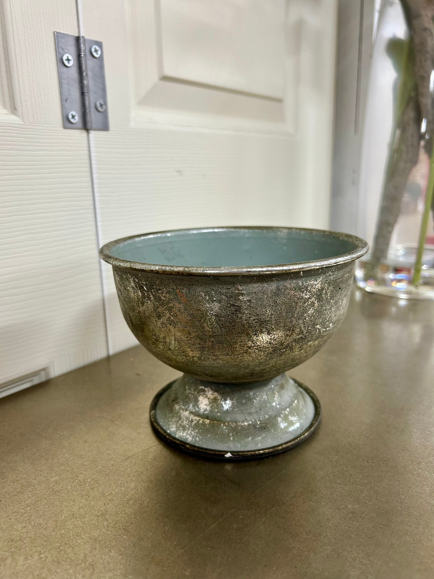6 Inch Silver Round Metal Urn With Base