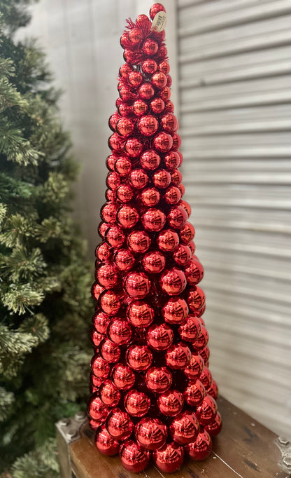 36 Inch VP With Tinsel Ball Cone Tree Red