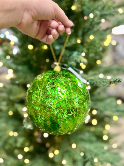 6 Inch Green Crinkle Foil Ball Ornament