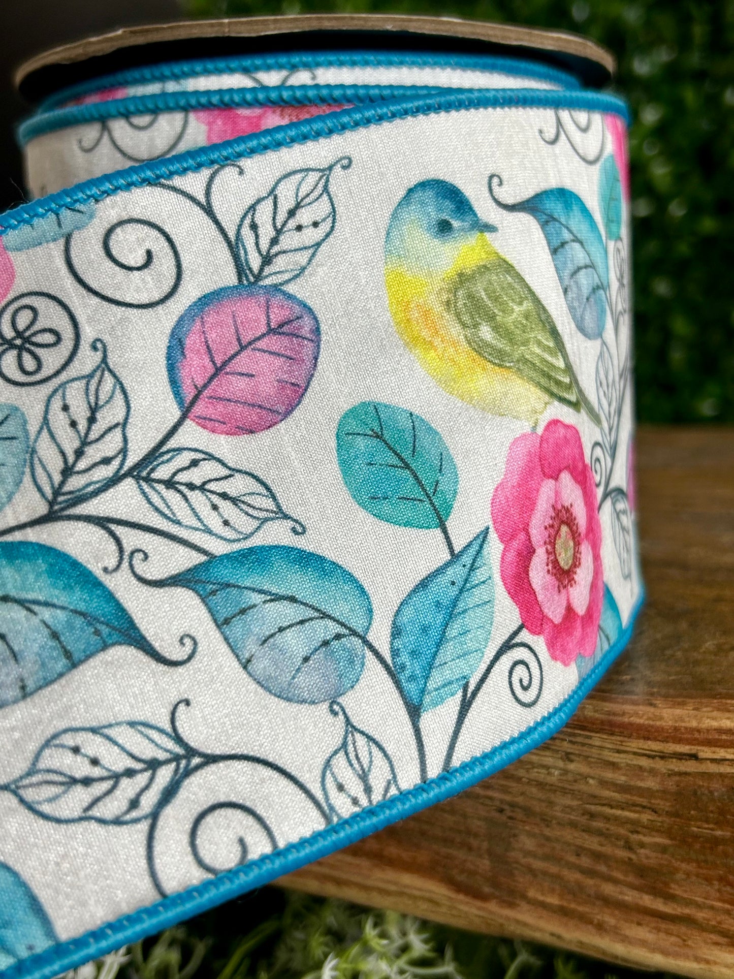 D. Stevens 4 Inch By 10 Yard Spring Floral And Birds Dupioni Ribbon