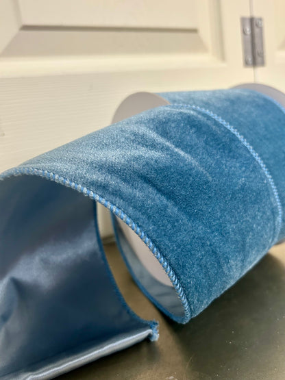 4 Inch By 10 Yard Smoke Blue Deluxe Velvet With Satin Backing Ribbon