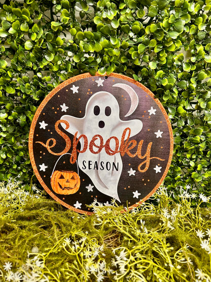 8 Inch Glitter Spooky Ghost Metal Sign