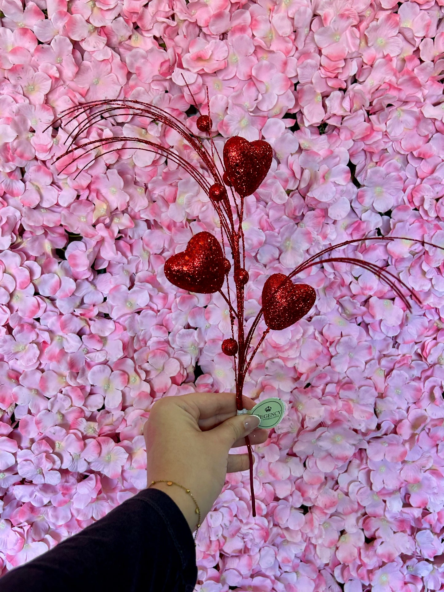 13 Inch Red Glitter Heart Spray
