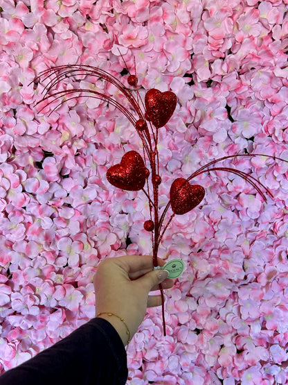 13 Inch Red Glitter Heart Spray