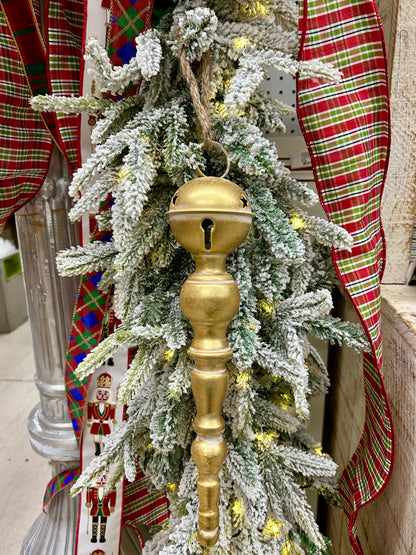 13 Inch Metal Red Green And Gold Bell Top Ornament Three Styles