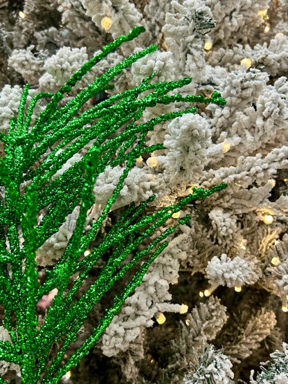 24 Inch Green Glitter Pine Needle Berry Stem