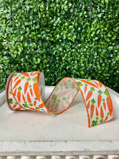 2.5 Inch By 10 Yard Ivory Linen With Carrots Ribbon