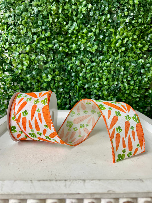 2.5 Inch By 10 Yard Ivory Linen With Carrots Ribbon