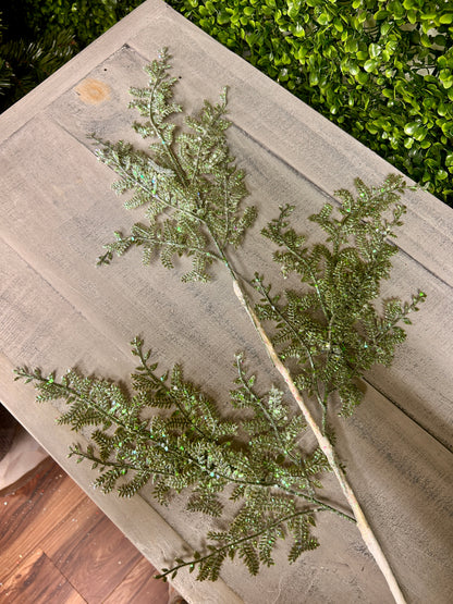 29 Inch Aqua Iridescent Glittered Fern Spray