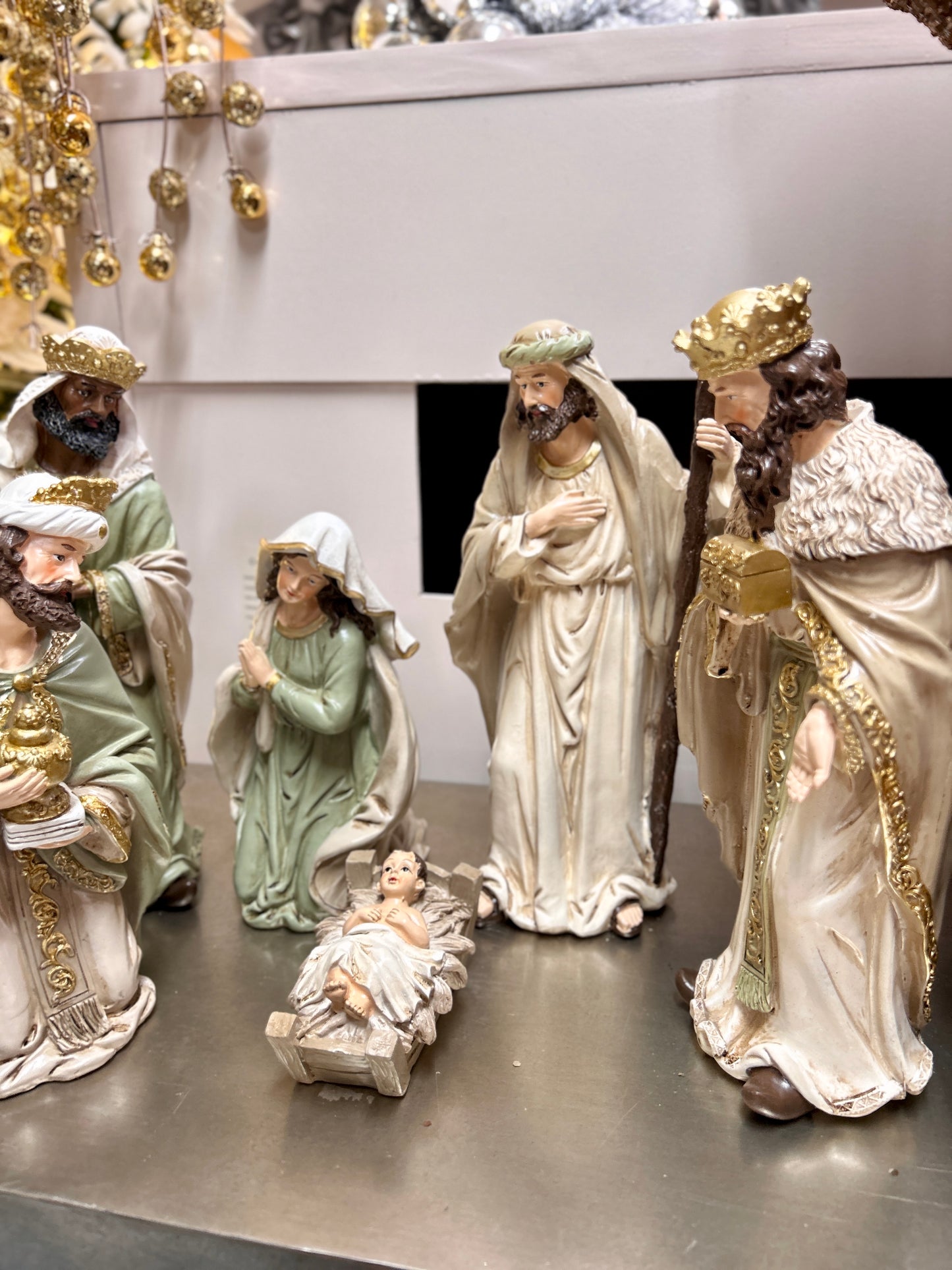Sage And Cream Resin Six Piece Nativity Set