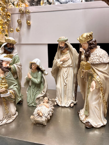 Sage And Cream Resin Six Piece Nativity Set