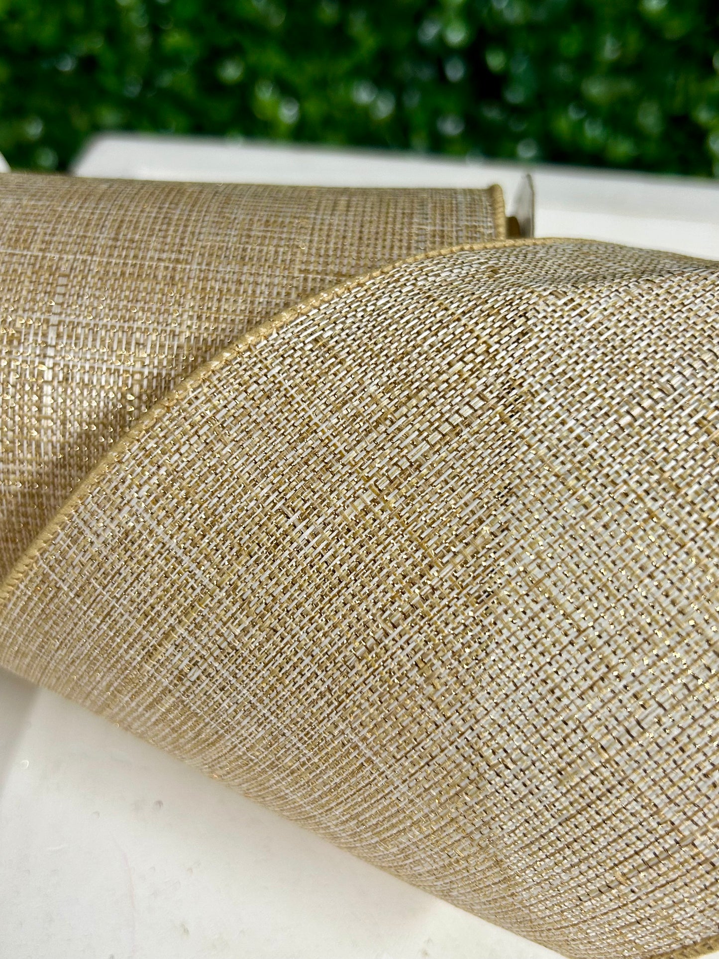 4 Inch By 10 Yard Cream And Gold Royal Metallic Ribbon
