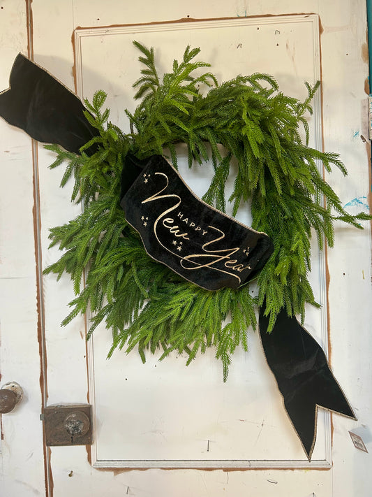 6 Inch By 56 Yards Black And Gold Velvet Embroidered Happy New Year Banner