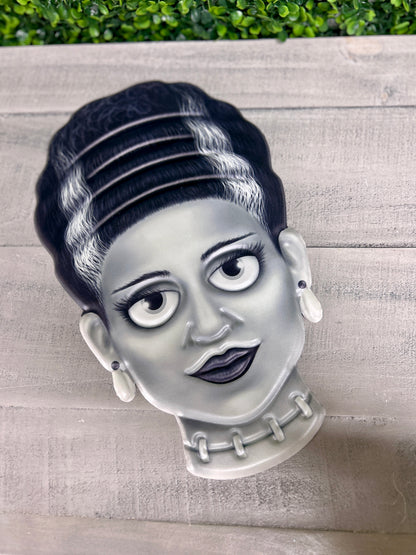 12.5 Inch Black And White Mrs. Frankenstein Metal Sign