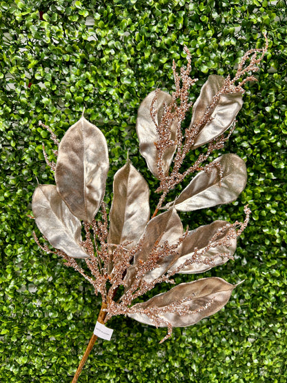 24 Inch Champagne Magnolia Leaf Spray