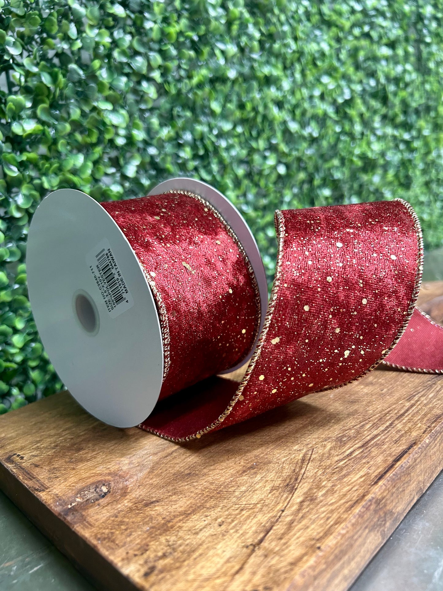 2.5 Inch By 10 Yard Burgundy And Gold Speckled Velvet Ribbon