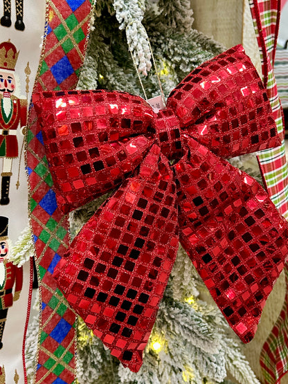 9.25 Inch Plush Red Bow Ornament