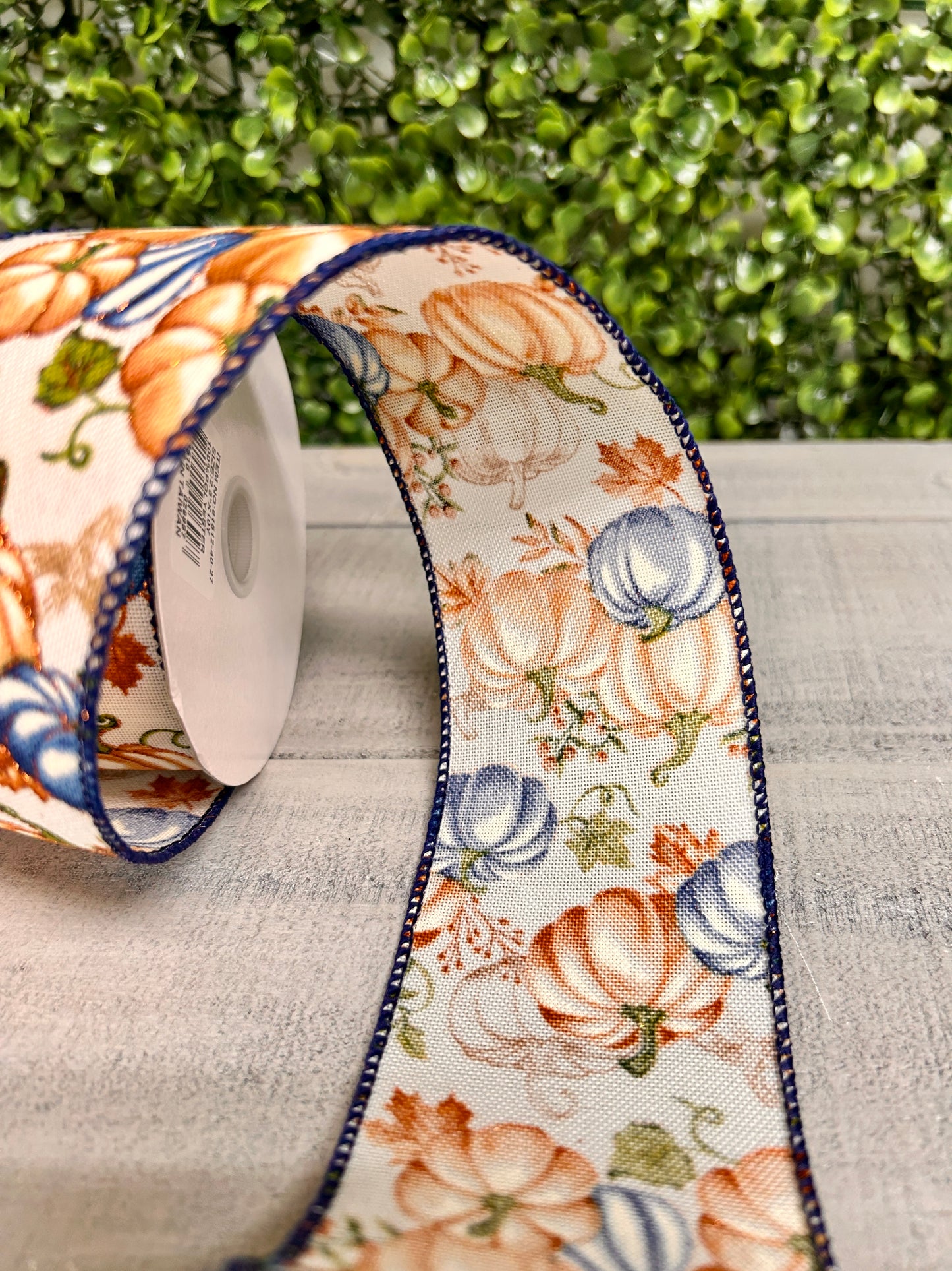 2.5 Inch By 10 Yard Cream Rust Dusty Blue Pumpkin Ribbon