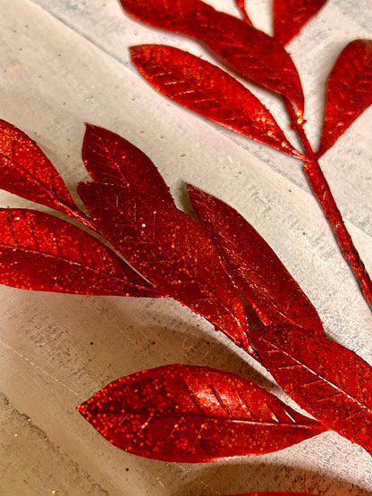 26 Inch Red Metallic Bay Leaf Spray