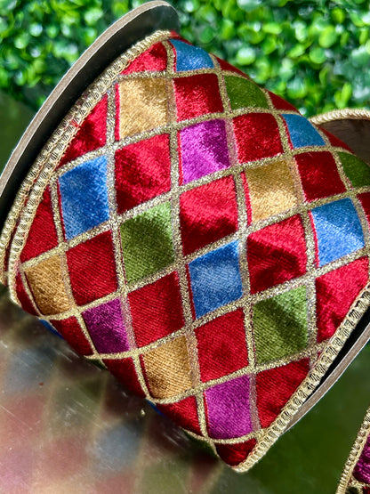 4 Inch By 5 Yard Diamond Velvet Jewel Deluxe Wired Ribbon