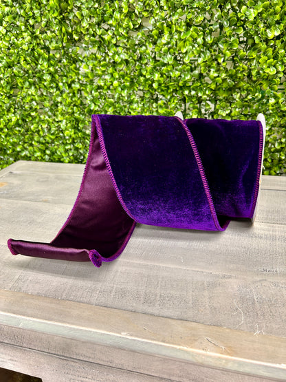 4 Inch By 10 Yard Purple Deluxe Velvet With Satin Backing Ribbon