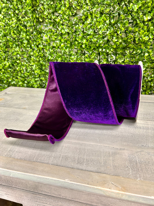 4 Inch By 10 Yard Purple Deluxe Velvet With Satin Backing Ribbon