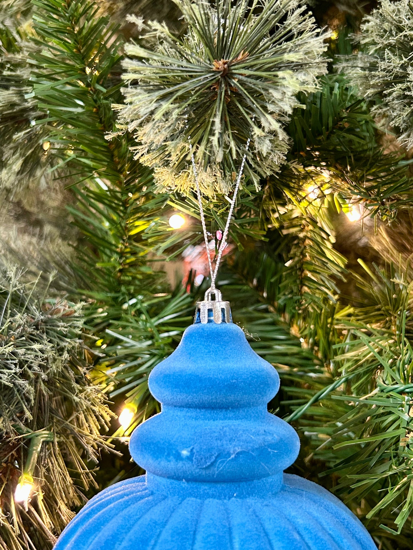 10 Inch Ice Blue Plastic Flocked Finial Ornament