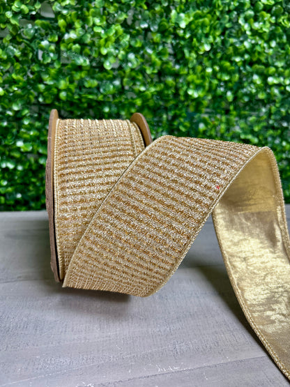 2.5 Inch By 10 Yard Gold Sparkle With Gold Metallic Backing Ribbon