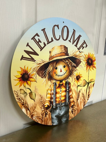 12 Inch Metal Scarecrow Welcome Sign