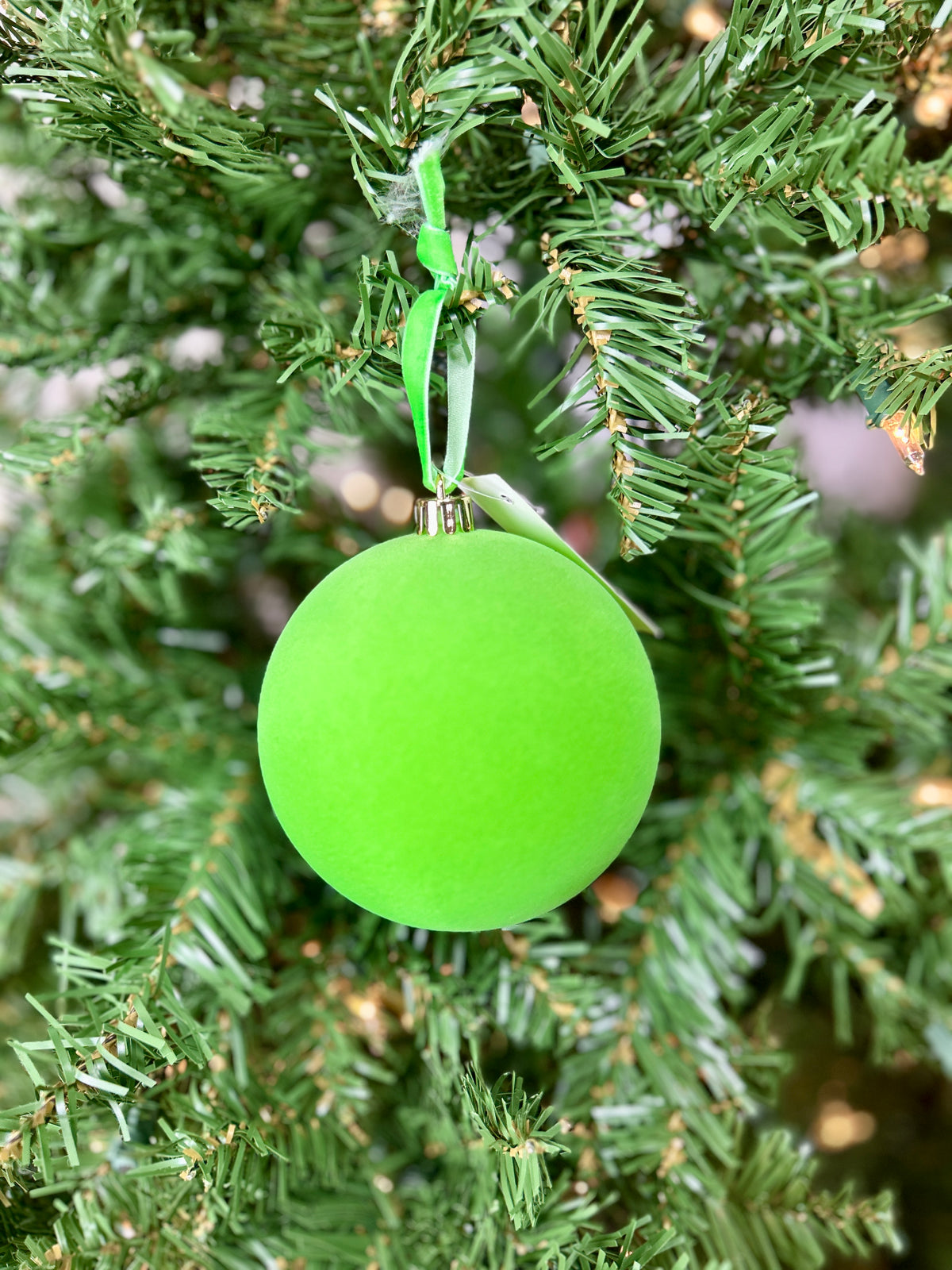4 Inch Apple Green Flocked Ornament Ball