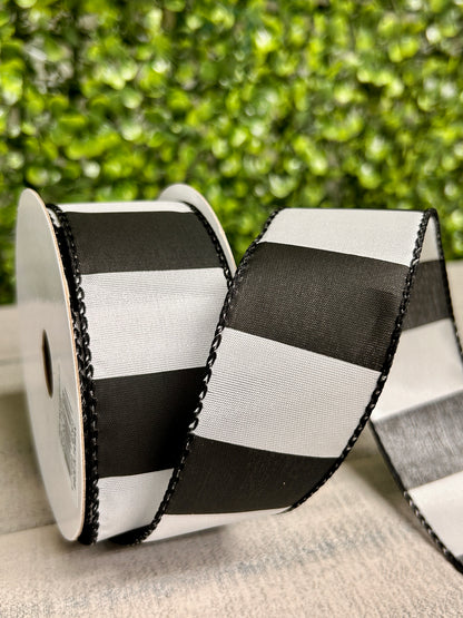 1.5 Inch By 10 Yard Black And White Horizontal Stripes Ribbon