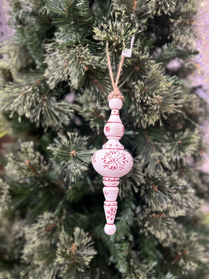 8 Inch Hand painted Wood Snowflake Finial Ornament